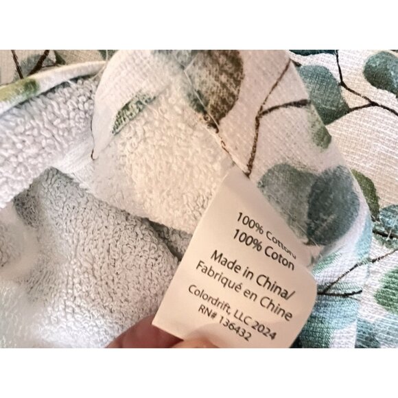 NEW Set 2 Kitchen Towels Eucalyptus  Garden Green White Colordrift 100% Cotton - Picture 4 of 4